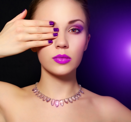 Makeup and manicure  black backgroundの写真素材
