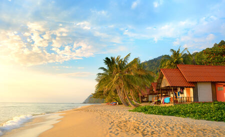 Sunset on the beach. White Sand Beach, Koh Chang, Thailandのeditorial素材