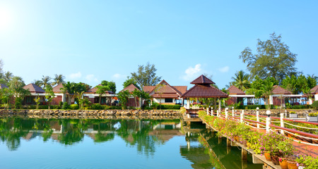 Green garden with lake. Klong Prao Beach, Koh Changのeditorial素材