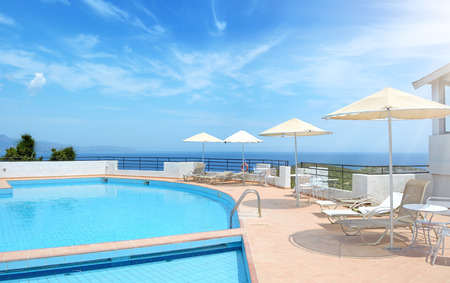 Swimming pool. Mirabello Bay, Creteのeditorial素材