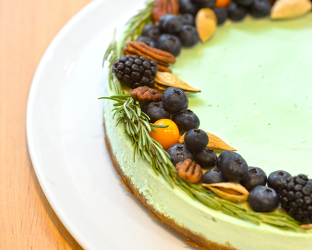 Cheesecake with berries on a light backgroundの写真素材