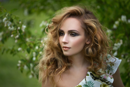 Girl with a beautiful make-up. Outdoorsの写真素材