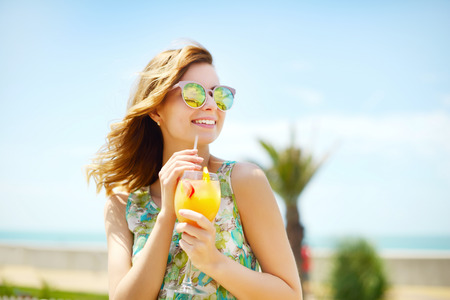 Beautiful Girl With Cocktail. Vacationの写真素材