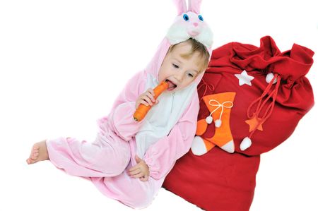 rabbit girl sitting near the bag with gifts
の写真素材