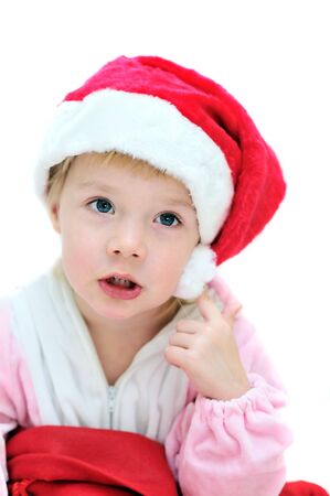 funny Santa girl over the white  backgroundの写真素材