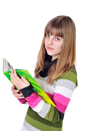 reading teen girl with book over the whiteの写真素材