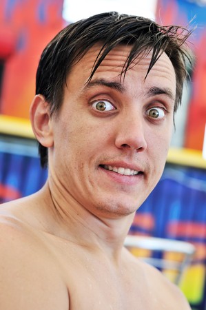 portrait of surprised caucasian man in summer timeの写真素材