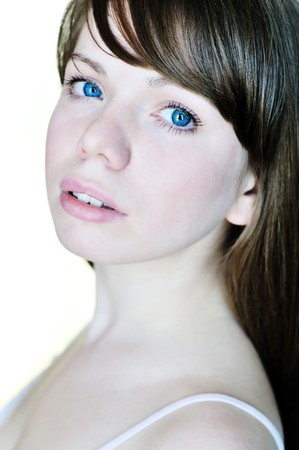 clean sweet face of tender longhaired girl の写真素材