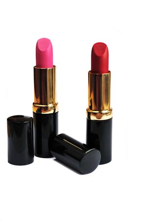 two lipsticks isolated on white background の写真素材