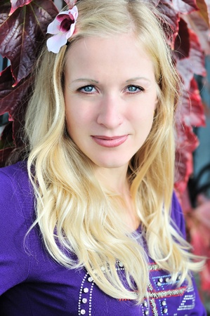 portrait of natural blond woman in fall timeの写真素材