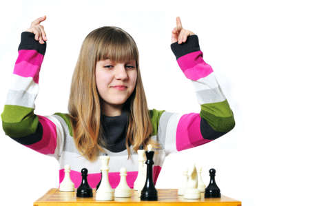 teen girl win chess, she made	checkmateの写真素材