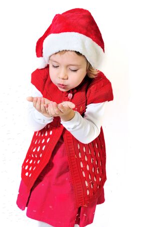 funny santa helper making a little miracle の写真素材