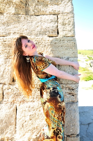 summer young woman with long beautiful hairの写真素材