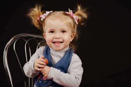 portrait of little girl with ponytail hairstyleの写真素材