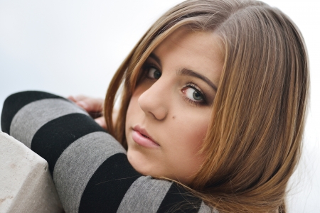 portrait of pensive teen girlの写真素材