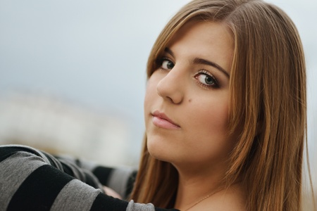 portrait of longahaired teen girlの写真素材