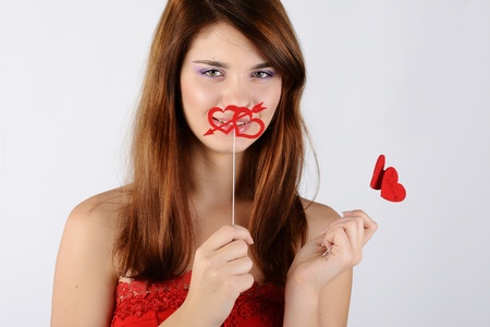 loving teen girl with heartsの写真素材