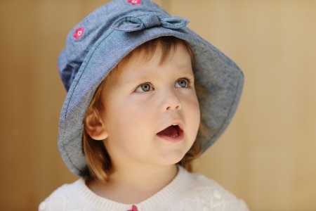 cute toddler girl wearing panamaの写真素材