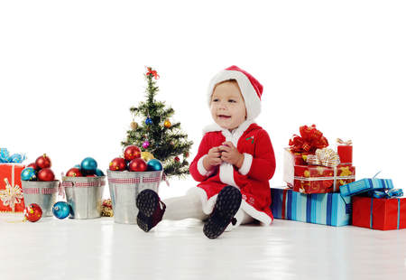  happy baby santa over the whiteの写真素材