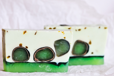 two bars of handmade soapの写真素材