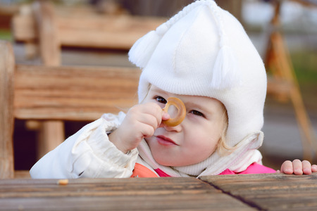 winter toddler wearing woolen balaclava