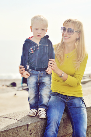 cute mother and  toddler son の写真素材