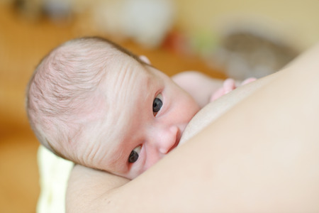 mother feeding her newborn with breastの写真素材