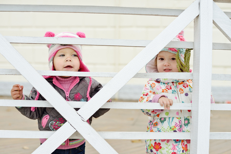 funny friends playing on the walkの写真素材