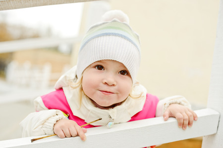 toddler girl on the walkの写真素材