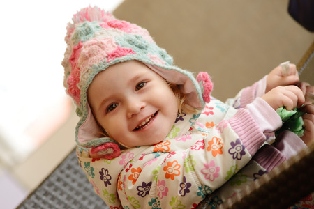 girl in winter funny hatの写真素材
