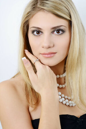 beauty portrait of blonde girl in selective focusの写真素材