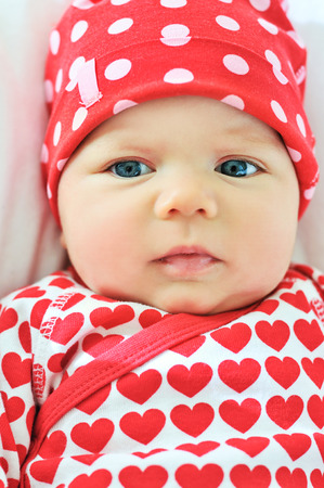 close up portrait of cute newbornの写真素材