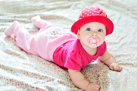 lovely baby with blue eyesの写真素材