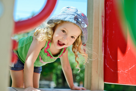 happy face of toddler on the playgroundの写真素材