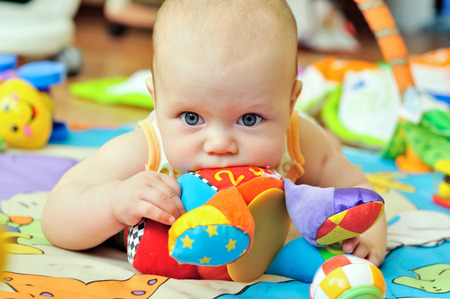 portrait of sweet blue-eyed babyの写真素材