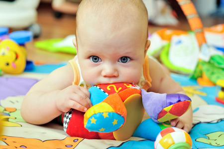portrait of sweet blue-eyed babyの写真素材