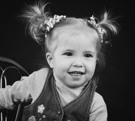 portrait of little girl with ponytail hairstyleの写真素材