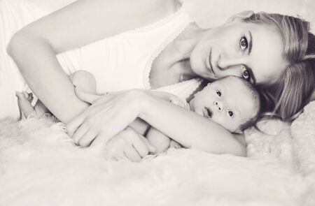 mother and her little newbornの写真素材