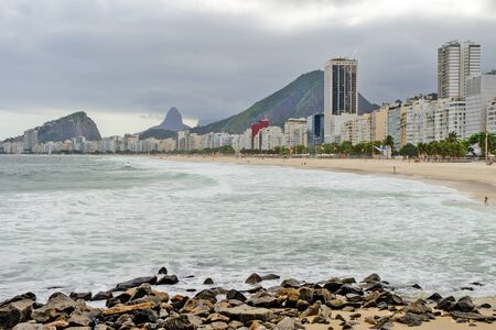 Copacabana beach in Rio de Janeiro, Brazil. Cloudy and windy day