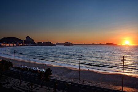sunrise over the Atlantic ocean  and Copacabana beach, Rio de Janeiro, Brazilの写真素材