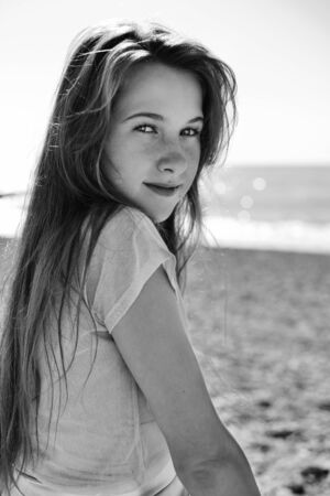 portrait of cute teenage girl in summer timeの写真素材