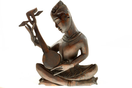 Wooden carved musician playing the luteの写真素材