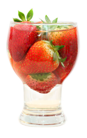 Fresh strawberry in glass isolated on white backgroundの写真素材