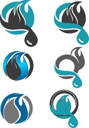 Water and fire set of illustrationのイラスト素材