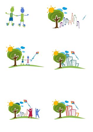 Kids and green park with white background.のイラスト素材