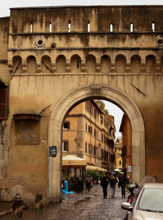 Tourists on the street in Rome, Italyの写真素材