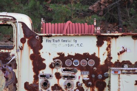 Hidnite, North Carolina - November 02, 2012: 1950 GMC Firetruck parked at All-American Service Center Inc.のeditorial素材