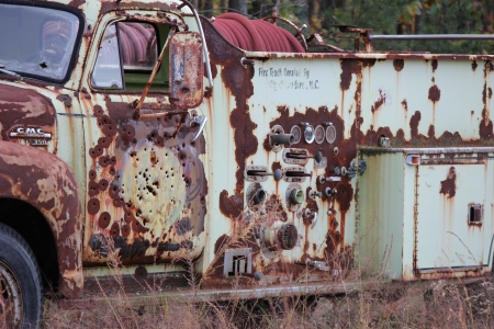 Hidnite, North Carolina - November 02, 2012: 1950 GMC Firetruck parked at All-American Service...