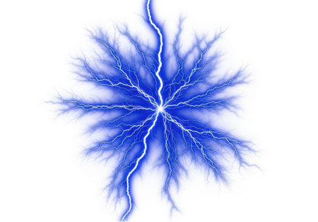 The image depicts an electric discharge, likely a representation of lightning or an electrical...