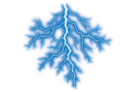 The image depicts a vibrant blue electric discharge pattern that branches out in a fractal-like...